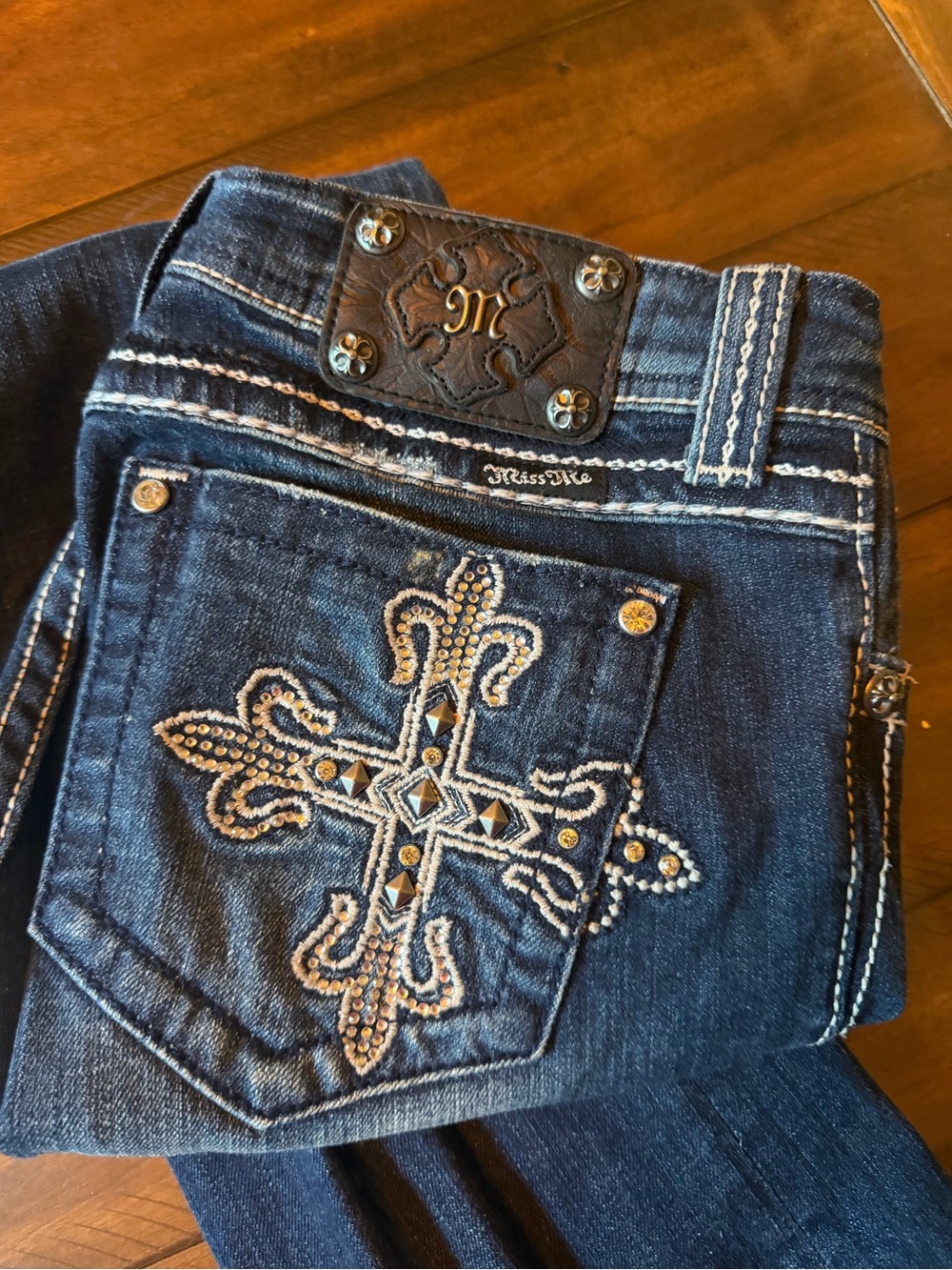 Miss Me Women's Dark Blue Embellished Pocket Jeans